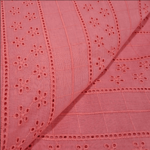 Tomato Shade Embroidered Cotton Hakoba Fabric