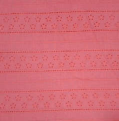 Tomato Shade Embroidered Cotton Hakoba Fabric