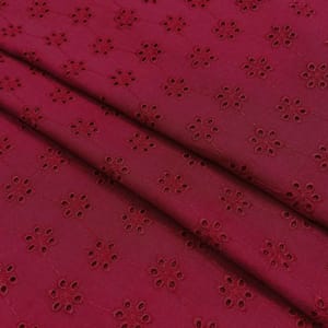Maroon Embroidered Cotton Hakoba Fabric