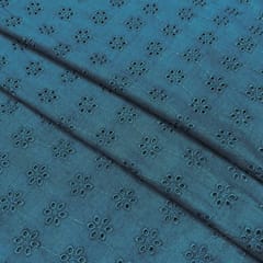 Peacock Blue Embroidered Cotton Hakoba Fabric