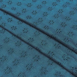 Peacock Blue Embroidered Cotton Hakoba Fabric