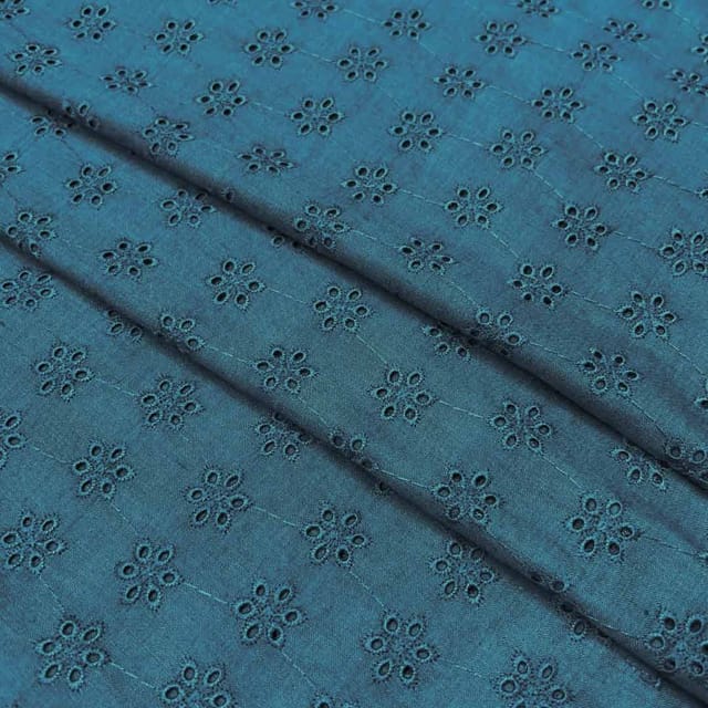 Peacock Blue Embroidered Cotton Hakoba Fabric