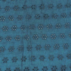Peacock Blue Embroidered Cotton Hakoba Fabric