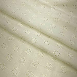 Off White Embroidered Cotton Hakoba Fabric