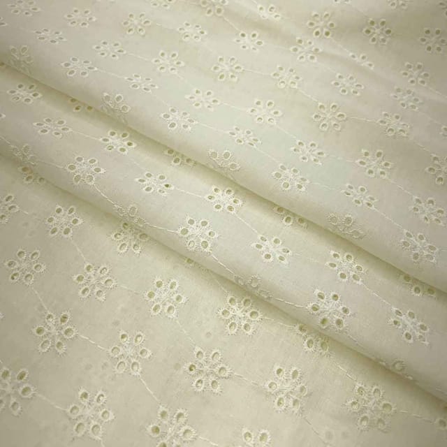 Off White Embroidered Cotton Hakoba Fabric