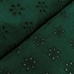 Dark Green Embroidered Cotton Hakoba Fabric