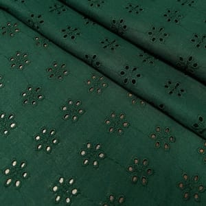 Dark Green Embroidered Cotton Hakoba Fabric