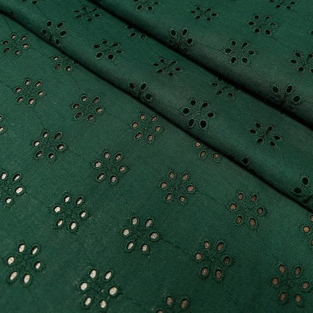 Dark Green Embroidered Cotton Hakoba Fabric