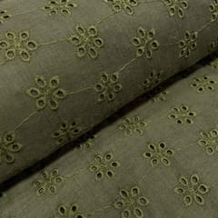 Olive Green Embroidered Cotton Hakoba Fabric