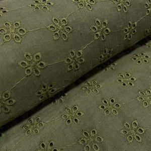 Olive Green Embroidered Cotton Hakoba Fabric