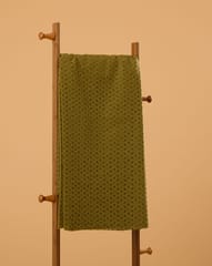 Olive Green Embroidered Cotton Hakoba Fabric