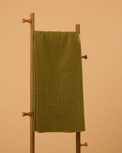 Olive Green Embroidered Cotton Hakoba Fabric