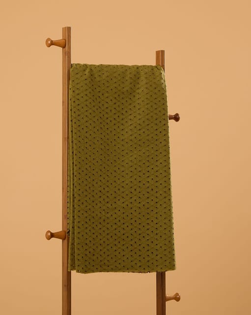 Olive Green Embroidered Cotton Hakoba Fabric