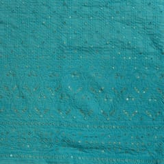 Firozi Colour Cotton Lakhnavi Embroidered Fabric