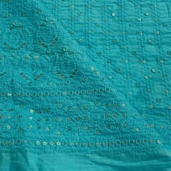 Firozi Colour Cotton Lakhnavi Embroidered Fabric