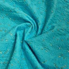 Firozi Colour Cotton Lakhnavi Embroidered Fabric