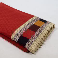 Maroon Color Cotton Chikan Embroidered Fabric