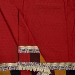 Maroon Color Cotton Chikan Embroidered Fabric