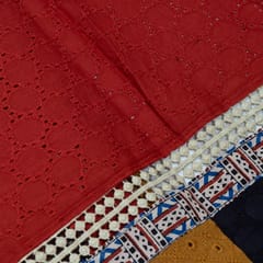 Maroon Color Cotton Chikan Embroidered Fabric