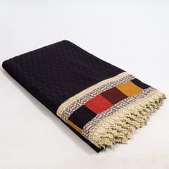 Black Color Cotton Chikan Embroidered Fabric