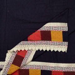 Black Color Cotton Chikan Embroidered Fabric