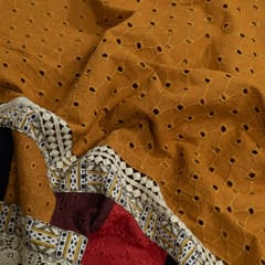 Brown Color Cotton Chikan Embroidered Fabric