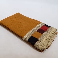 Brown Color Cotton Chikan Embroidered Fabric