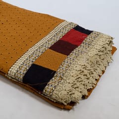 Brown Color Cotton Chikan Embroidered Fabric