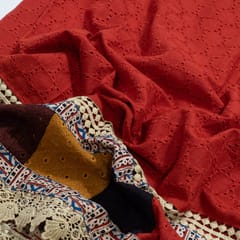Maroon Color Cotton Chikan Embroidered Fabric