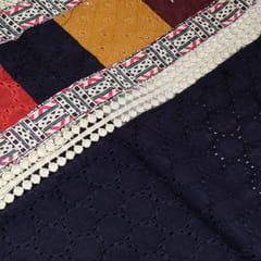 Black Color Cotton Chikan Embroidered Fabric