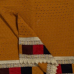 Brown Color Cotton Chikan Embroidered Fabric