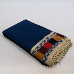 Blue Color Cotton Chikan Embroidered Fabric