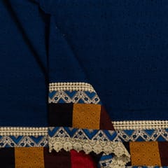 Blue Color Cotton Chikan Embroidered Fabric