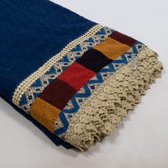 Blue Color Cotton Chikan Embroidered Fabric