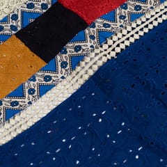 Blue Color Cotton Chikan Embroidered Fabric