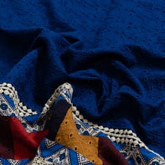 Blue Color Cotton Chikan Embroidered Fabric