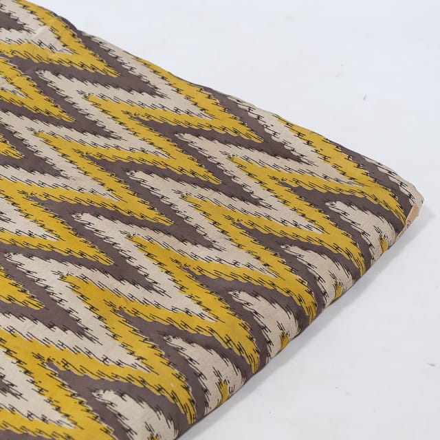 Beige n Brown Color Modal Satin Printed Fabric