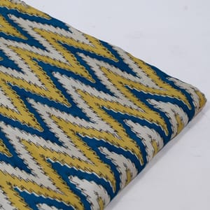 Beige n Blue Color Modal Satin Printed Fabric