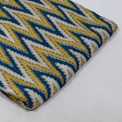 Beige n Blue Color Modal Satin Printed Fabric