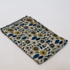 Beige n Blue Color Modal Satin Printed Fabric