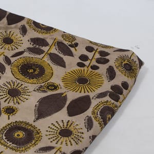 Beige n Brown Color Modal Satin Printed Fabric