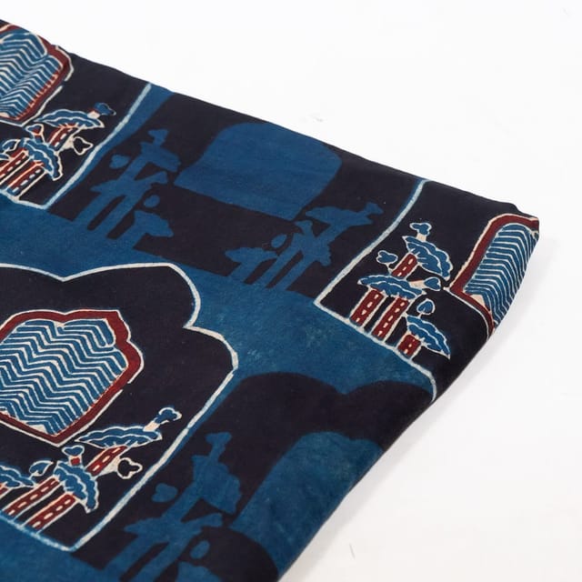 Blue Color Modal Satin Printed Fabric