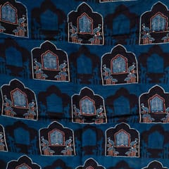 Blue Color Modal Satin Printed Fabric