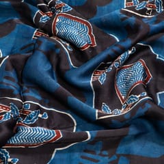 Blue Color Modal Satin Printed Fabric