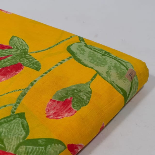Mustard Color Cambric Cotton Printed Fabric