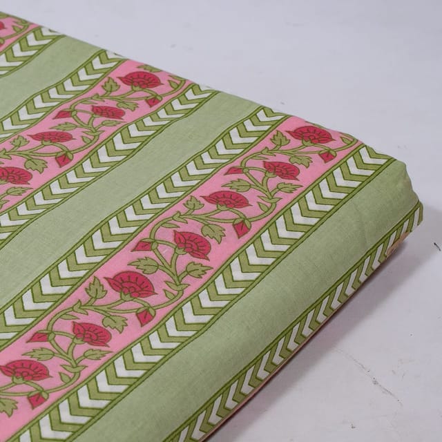 Green Color Cambric Cotton Printed Fabric