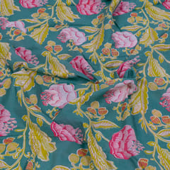 Green Color Cambric Cotton Printed Fabric