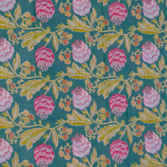 Green Color Cambric Cotton Printed Fabric