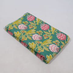 Green Color Cambric Cotton Printed Fabric