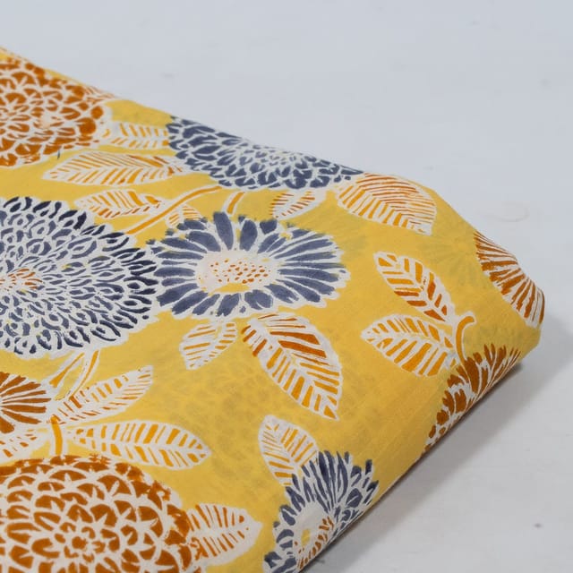 Yellow Color Cambric Cotton Printed Fabric